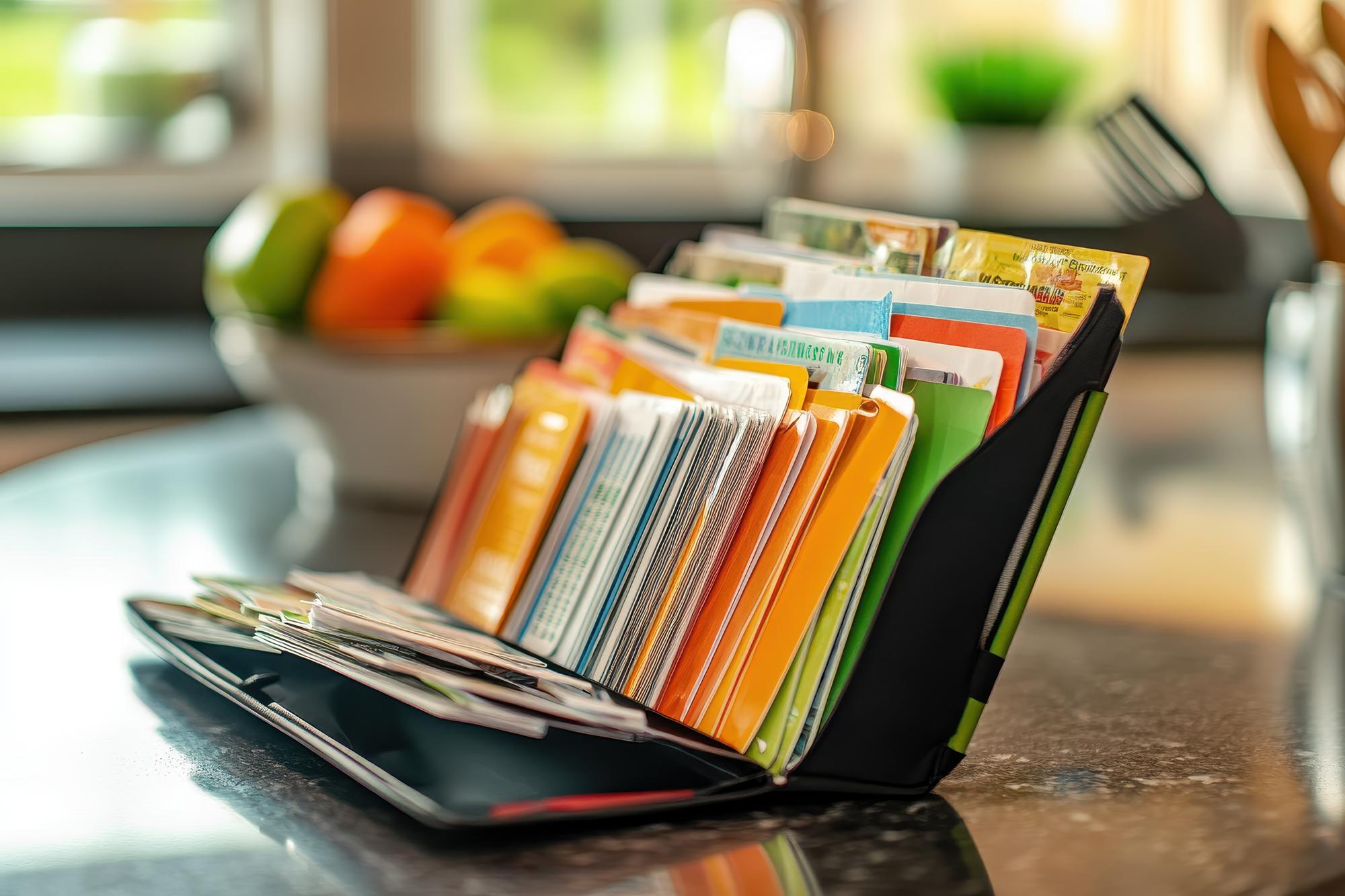Stacked recipe folders and tablet
